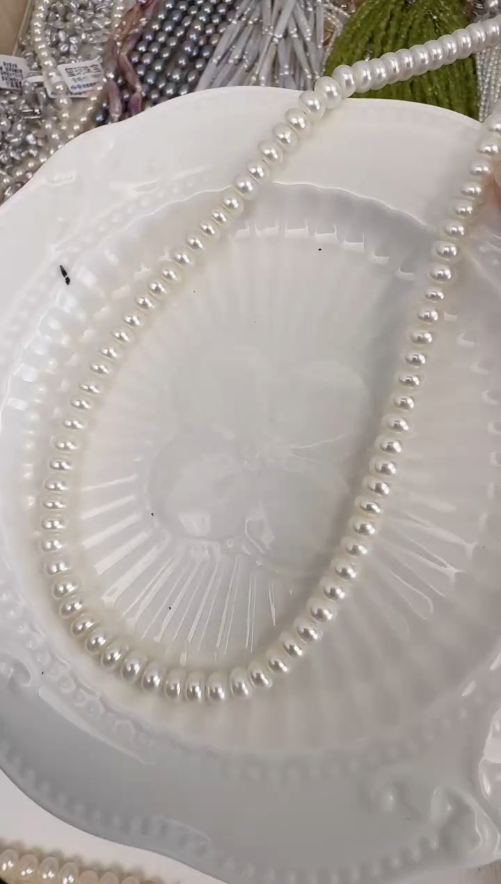 淡水珍珠银S925镶嵌颈饰无核白珠钱串子6-7mm