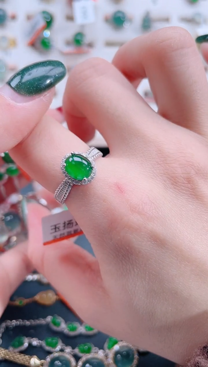 银S925镶嵌戒指翡翠天然翡翠