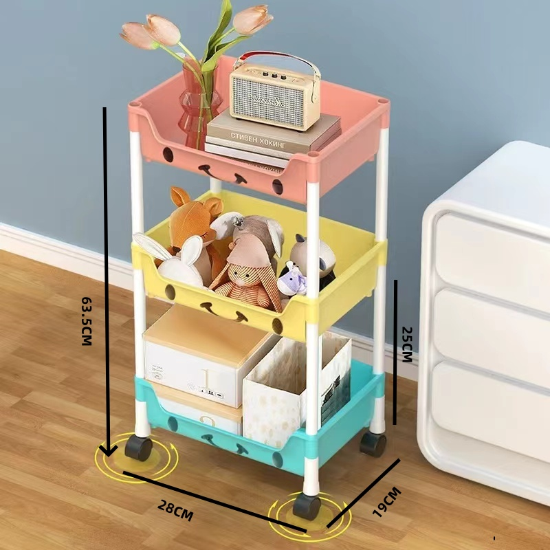 3层马卡龙置物架收纳储物架移动推车带轮子宿舍卧室零食架1A