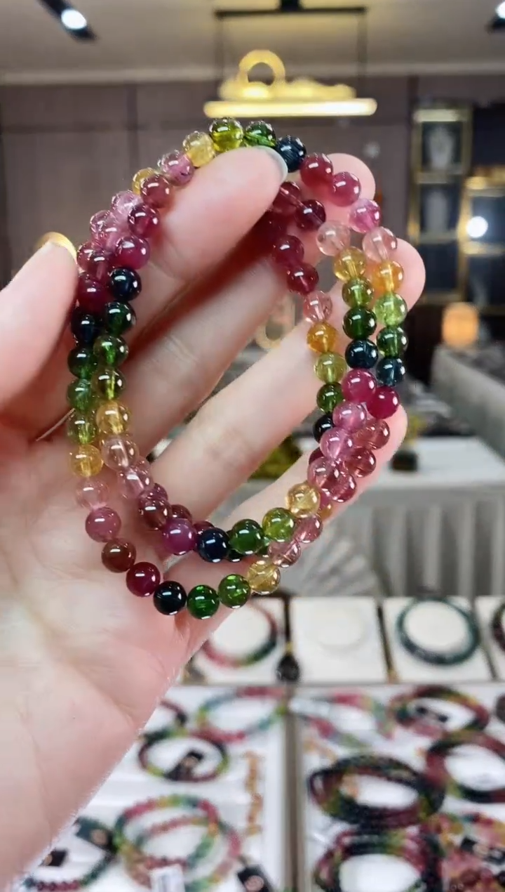 【闪购商品】碧玺三圈手串5mm+未镶嵌一物一证dan