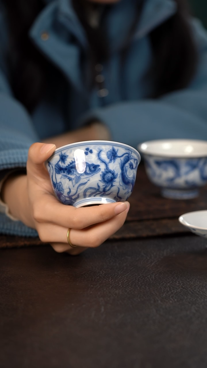 【闪购商品】杯望月怀古淡海水鱼藻内膜印杯