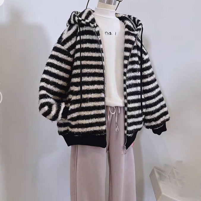 418黑色条纹加棉毛毛外套身高＋10【北三