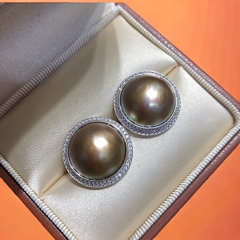 星辰 经典系列，稀缺金紫色海水马贝耳钉镶嵌外径19-20m多样性发一