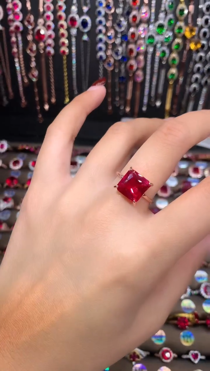 【闪购商品】红宝石戒指银S925镶嵌玫瑰金