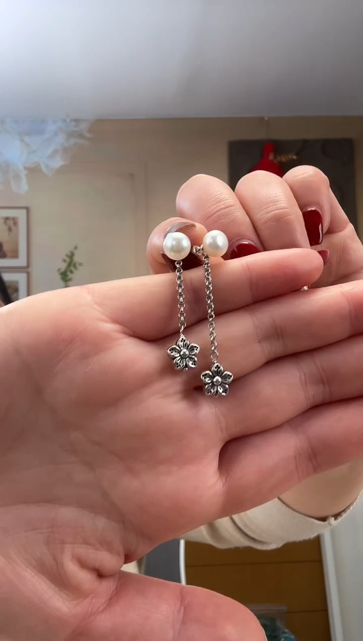 【闪购商品】淡水珍珠耳饰银S925镶嵌一款两戴珍珠耳坠花