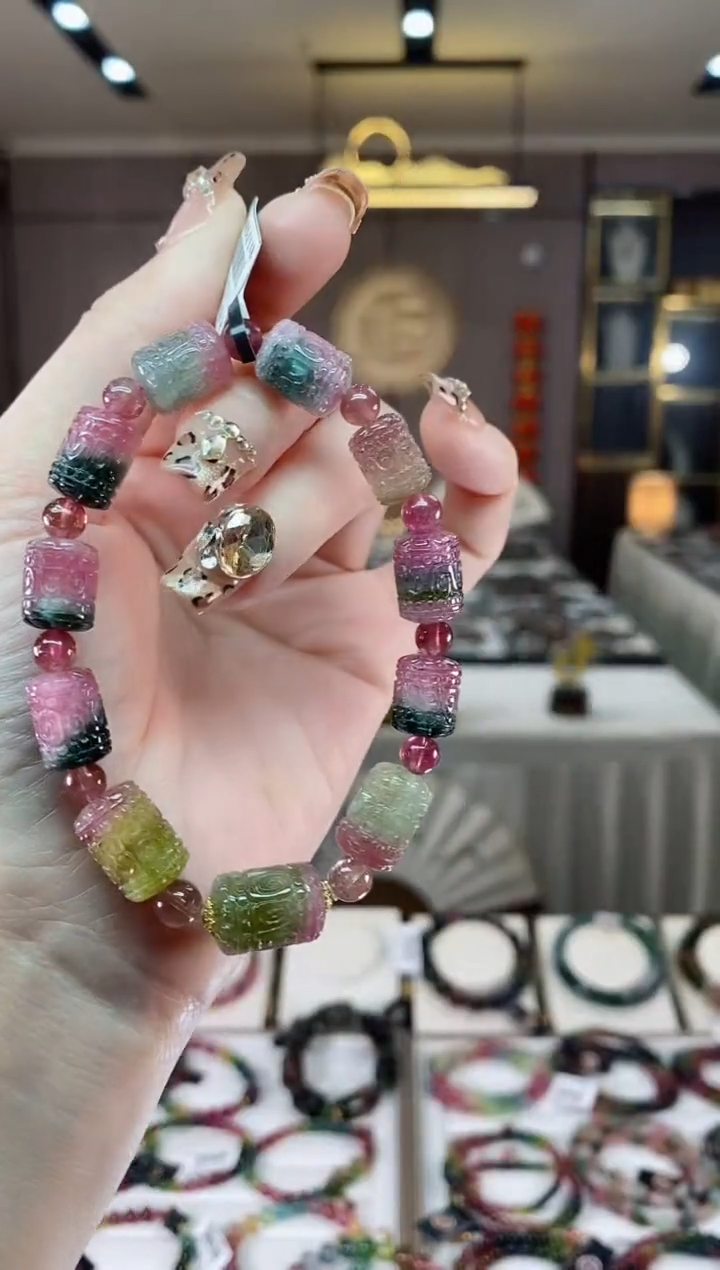 【闪购商品】碧玺西瓜桶珠单圈手串未镶嵌一物一证dan