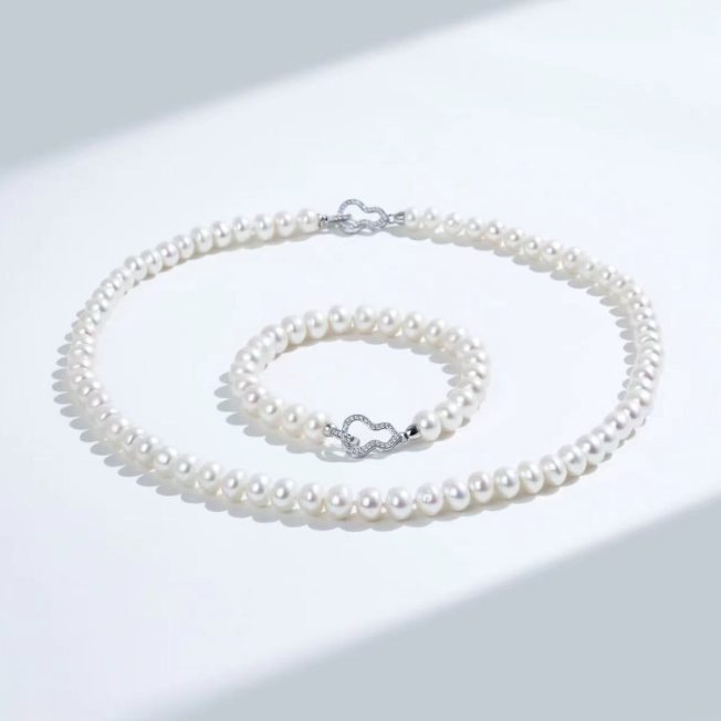 6.5-7.5mmT18曜莹无核银S925淡水无核珍珠项链赠同款大小手链45cm