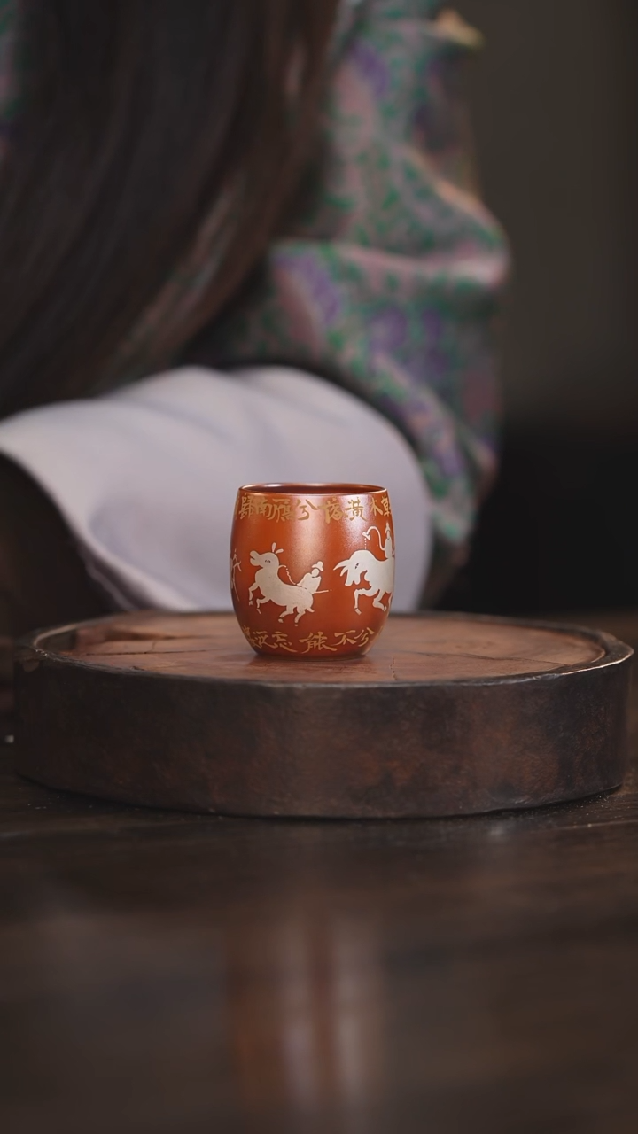 【闪购商品】杯34柴房陶瓷丨金红错金银车马图单杯