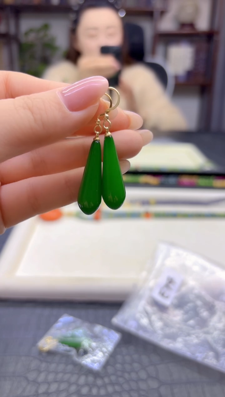 14K金镶嵌和田玉耳饰DIY款E74