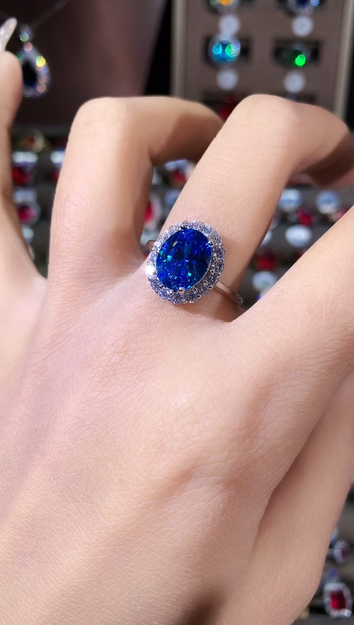 银S925镶嵌戒指海蓝宝石810银色