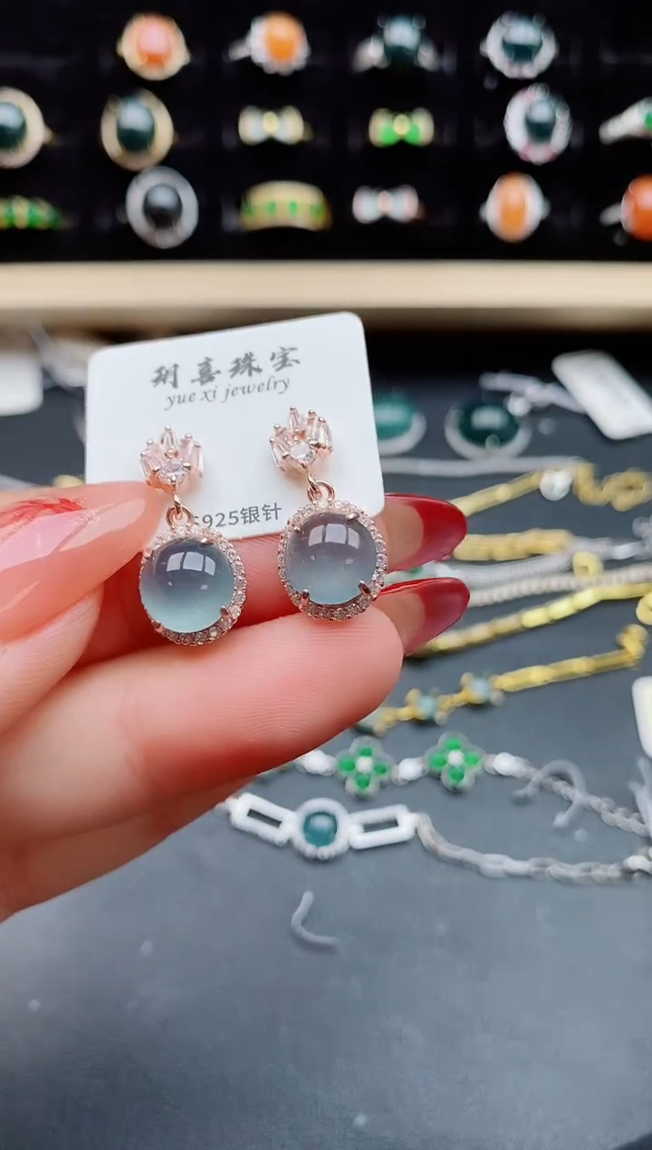 【闪购商品】翡翠耳饰银S925镶嵌12121