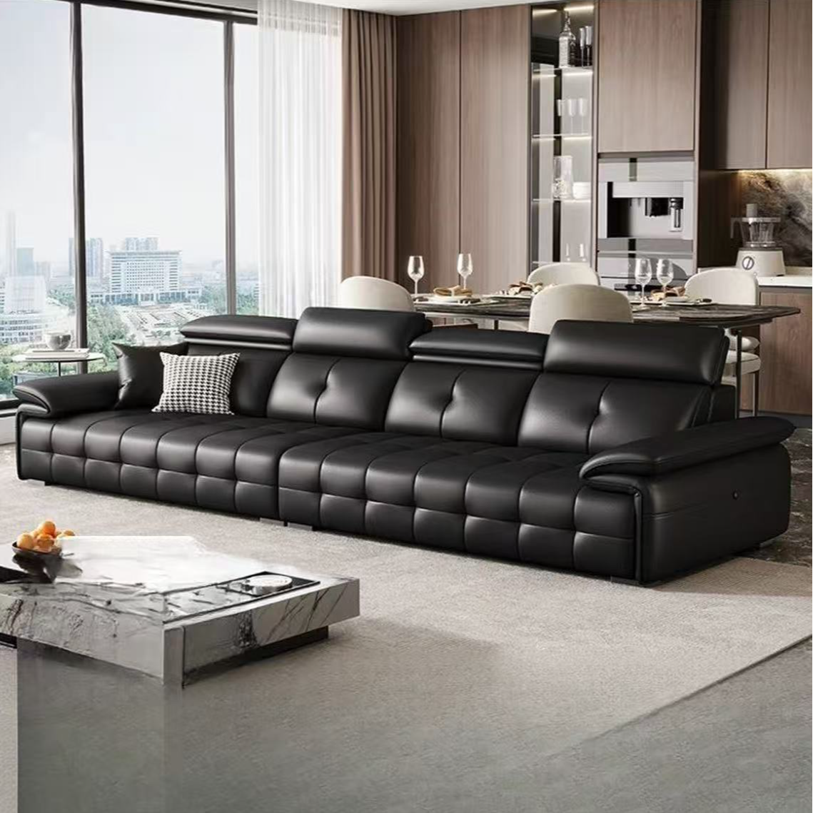 意式轻奢全真皮高靠背劳伦斯沙发客厅家用靠枕可调节功能直排沙发