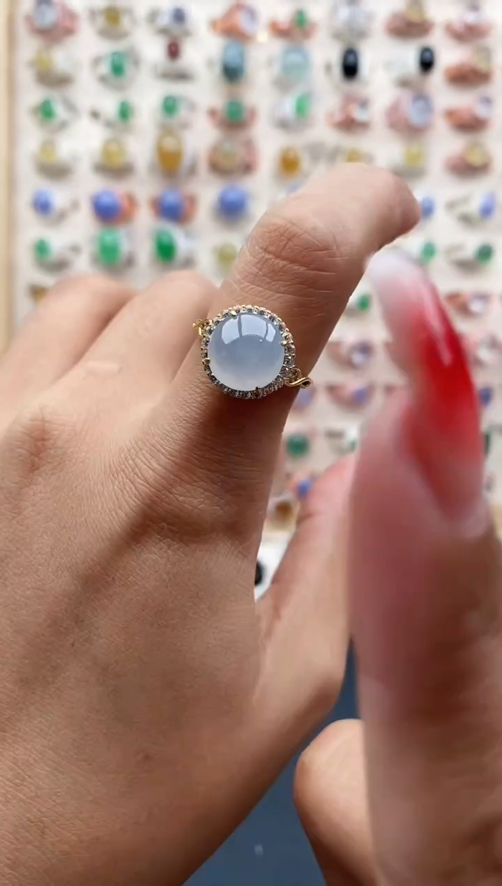 【闪购商品】翡翠戒指银S925镶嵌缅甸天然A货翡翠444  9+4