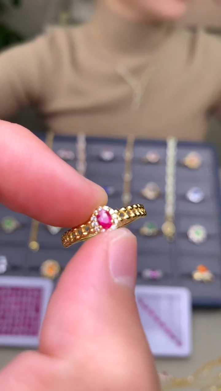 银S925镶嵌戒指红宝石戒指