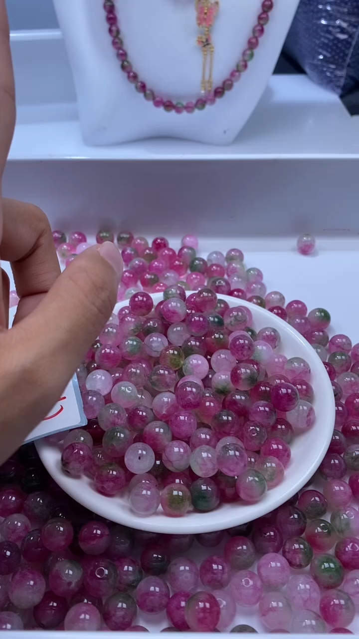 颈饰未镶嵌水晶W1780西瓜碧玺10mm*7颗