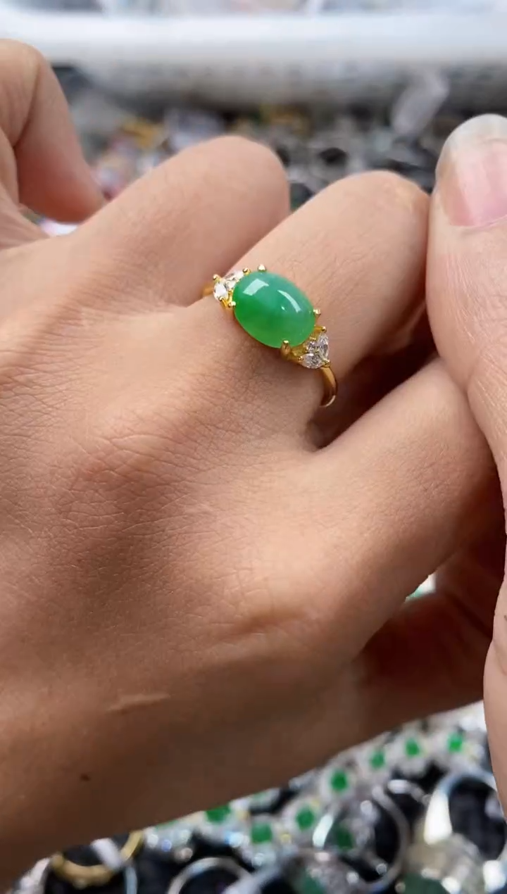 银S925镶嵌戒指翡翠555---2