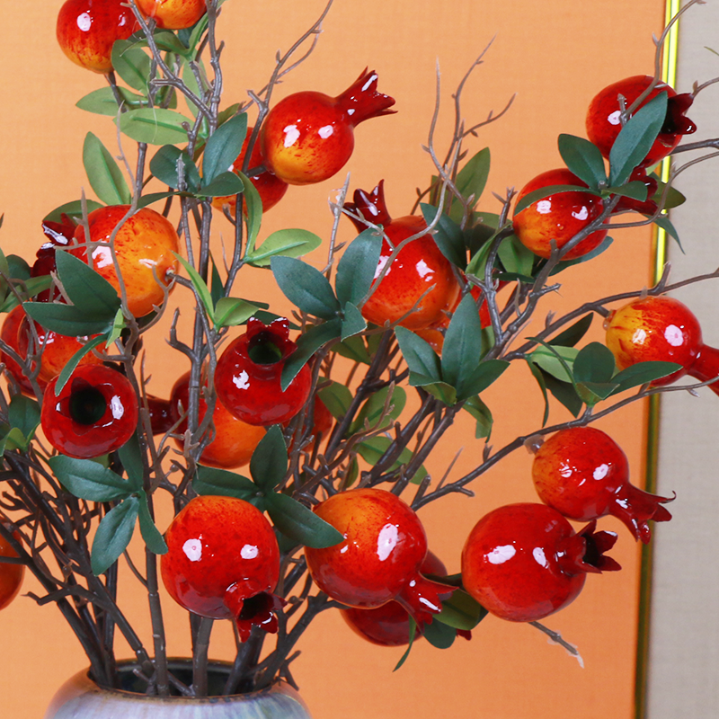 7头石榴仿真花高档客厅玄关餐桌摆放假果子装饰插花年宵花乔迁