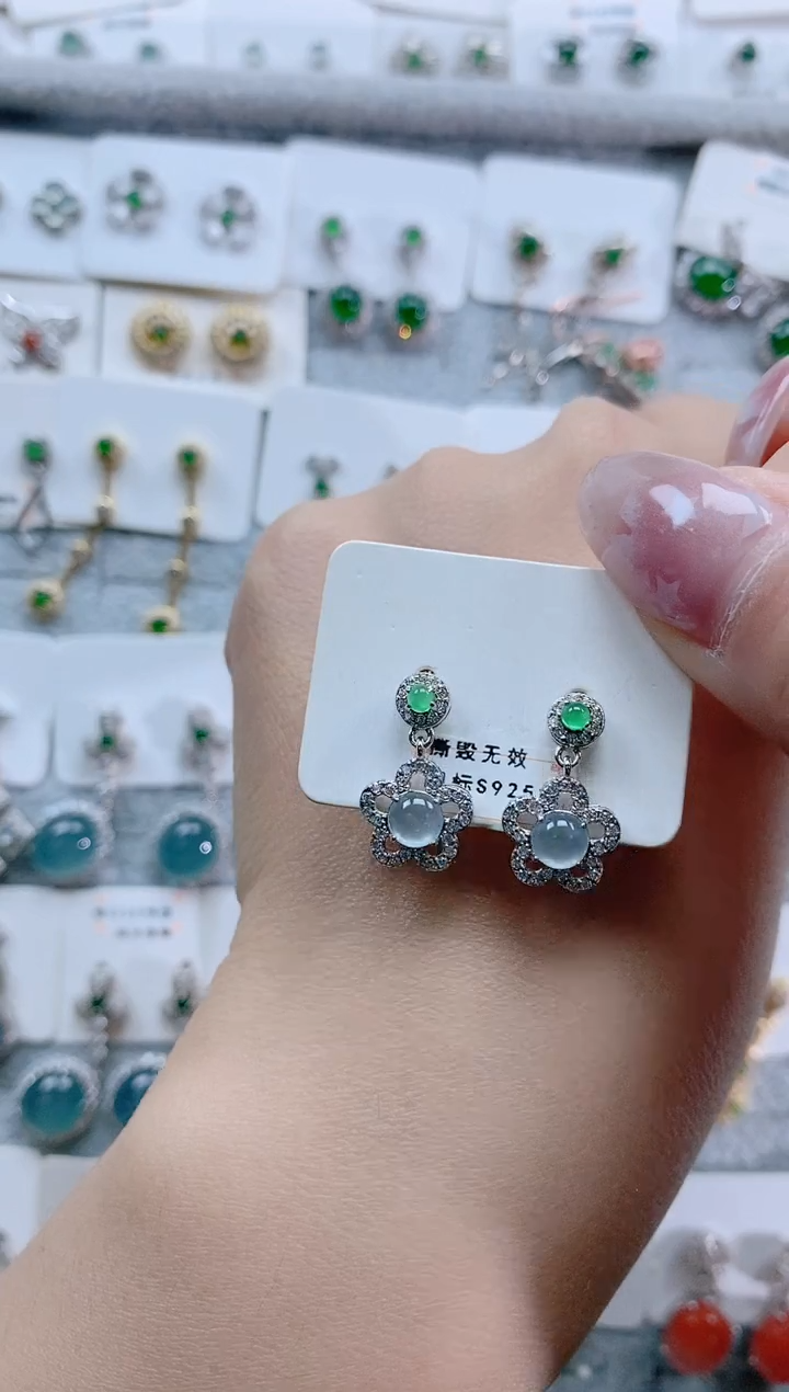 【闪购商品】翡翠银S925镶嵌耳饰天然翡翠