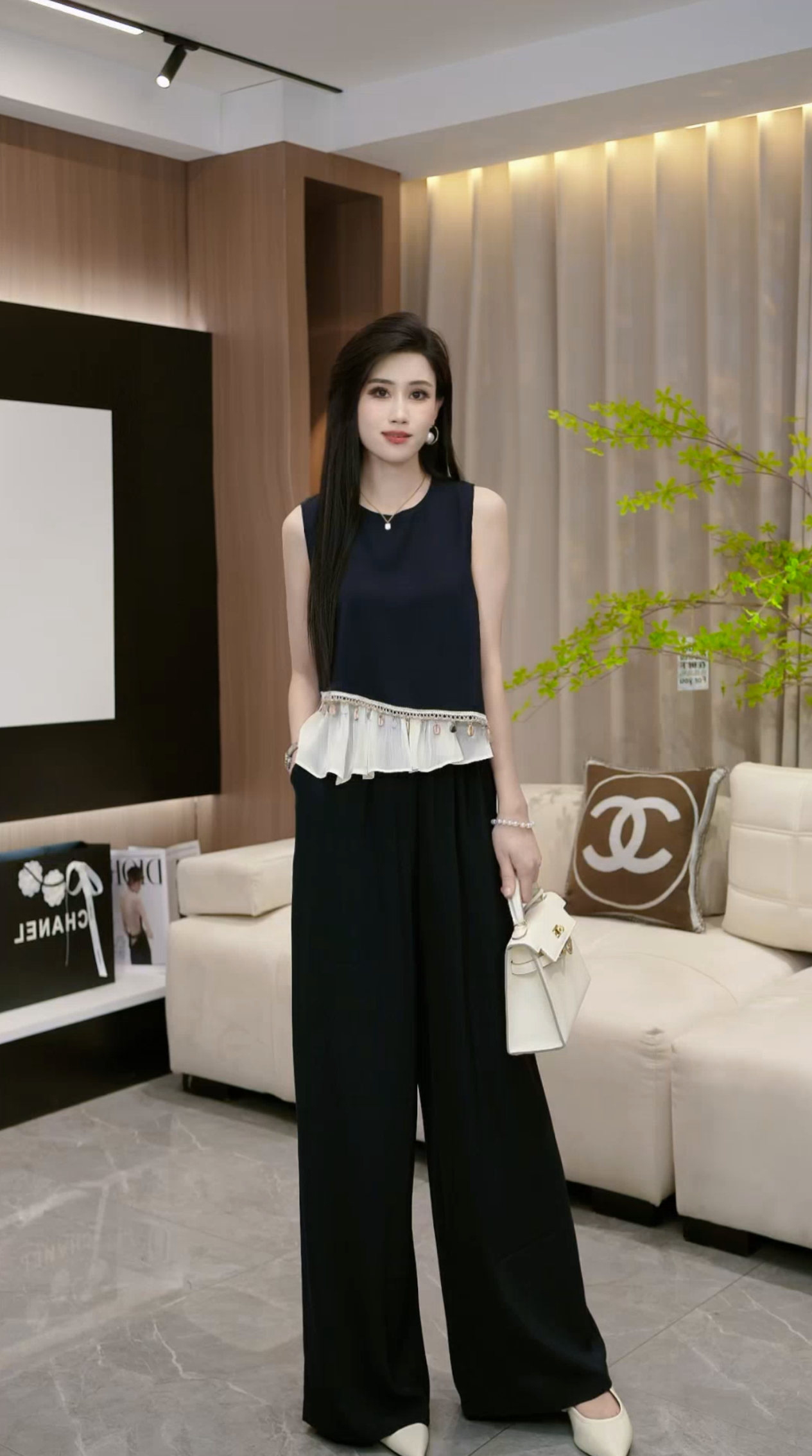 无袖上衣套装女夏新款时尚高级感气质显瘦阔腿裤两件套