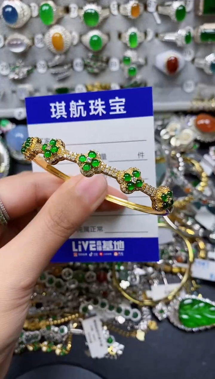 【闪购商品】翡翠手镯银S925镶嵌0599