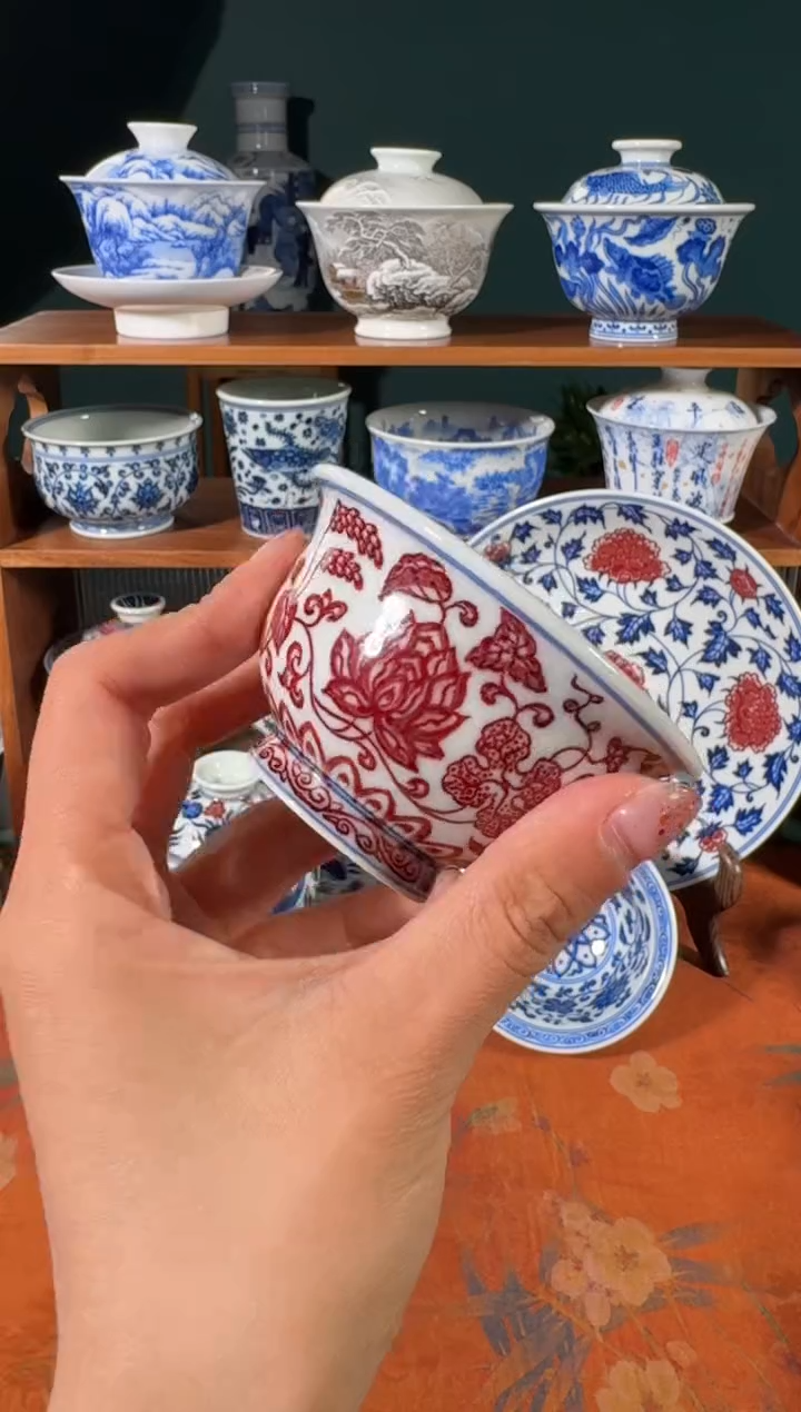 【闪购商品】杯永明尚玩缠枝莲全红小压手