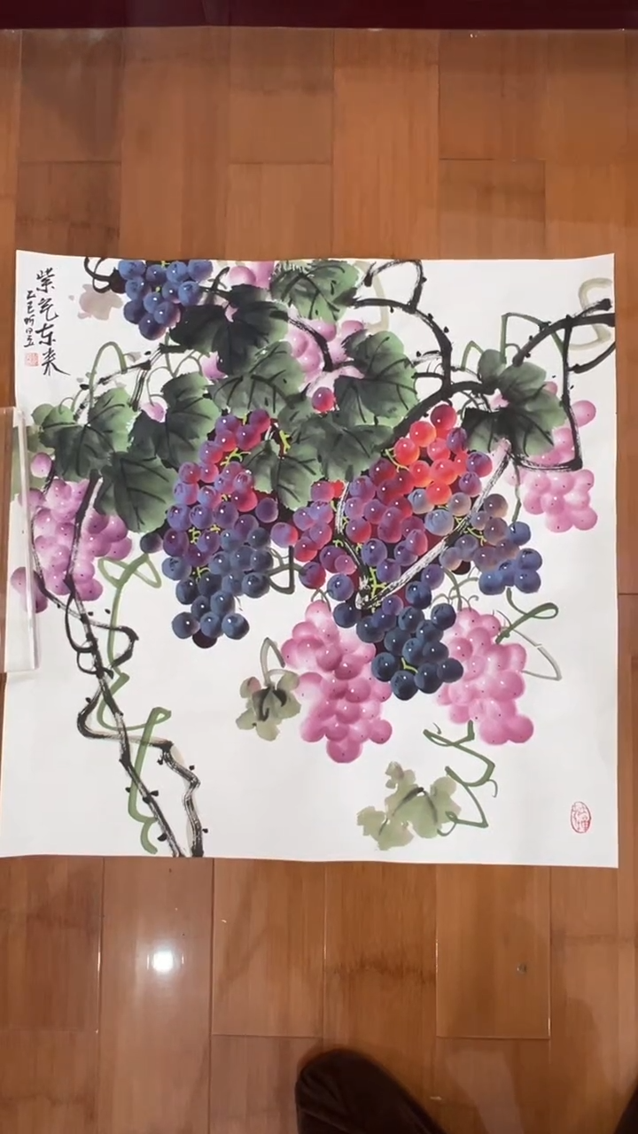 国画【福利，纯手工手绘】听昱葡萄68*68厘米