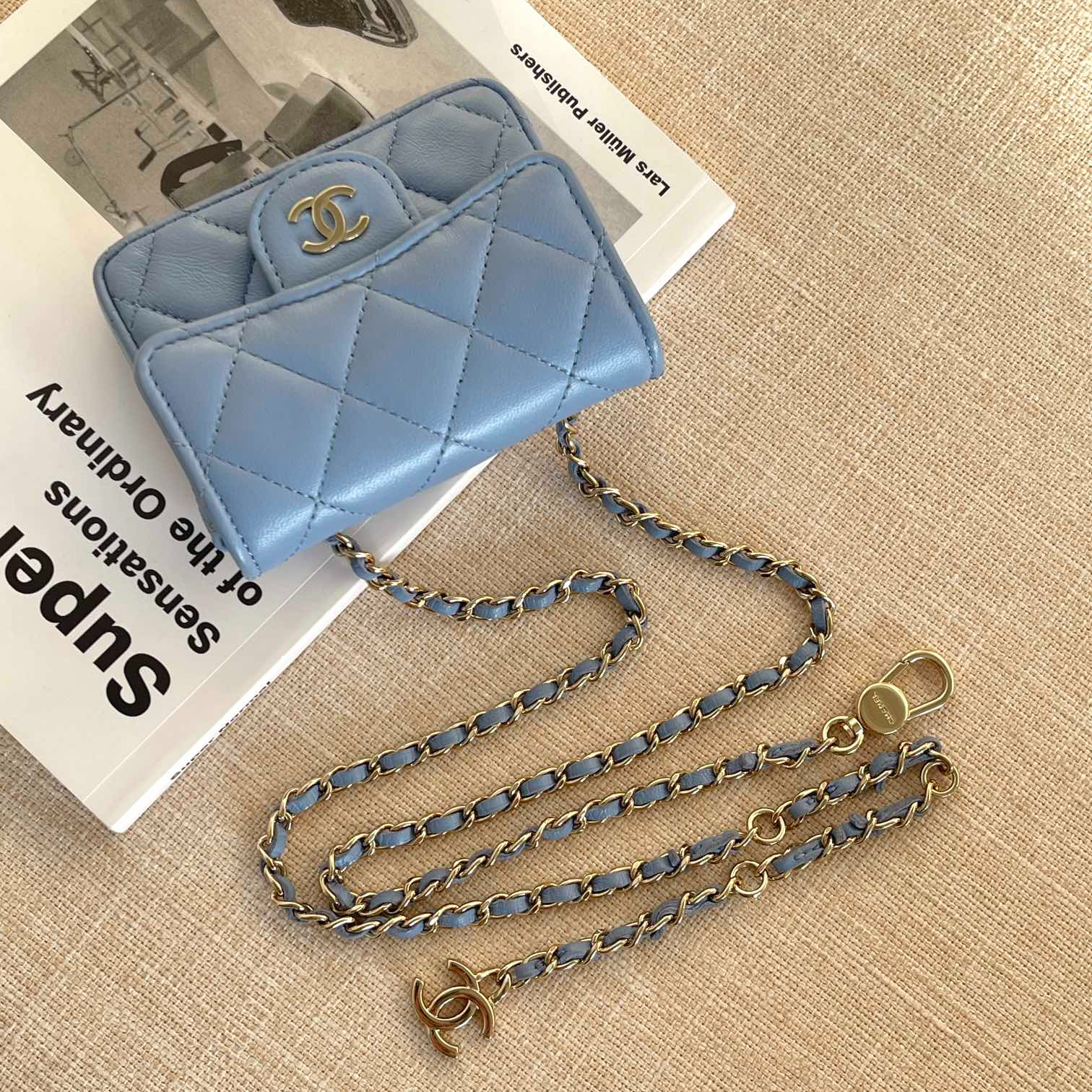 95新 Chanel/香奈儿 Chanel baby蓝皮穿链腰包｜1656