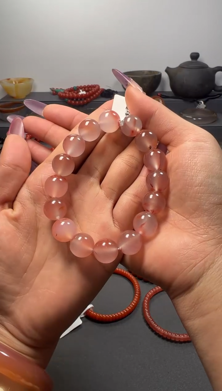 未镶嵌手串南红玛瑙秋*九口冰飘手串12mm+