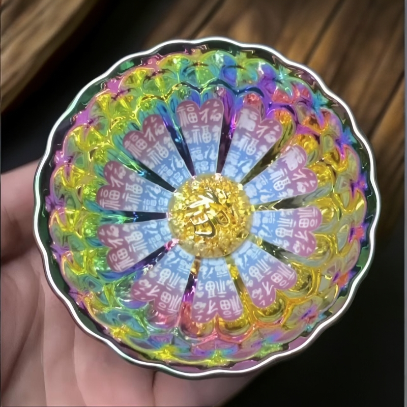 七彩梦幻百福 夜光主人杯 手工茶茶器（无礼盒）