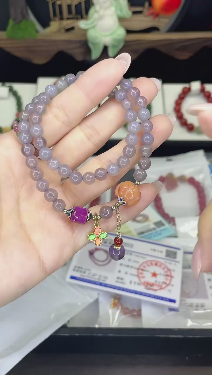 【闪购商品】玛瑙/玉髓手绳合金烟紫玛瑙手链