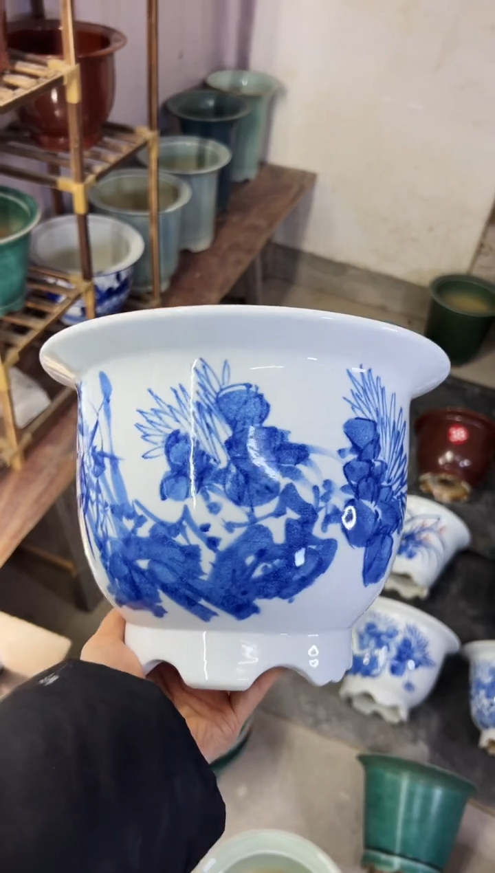 中**姐微瑕景德镇青花瓷花盆高17外口23内口18