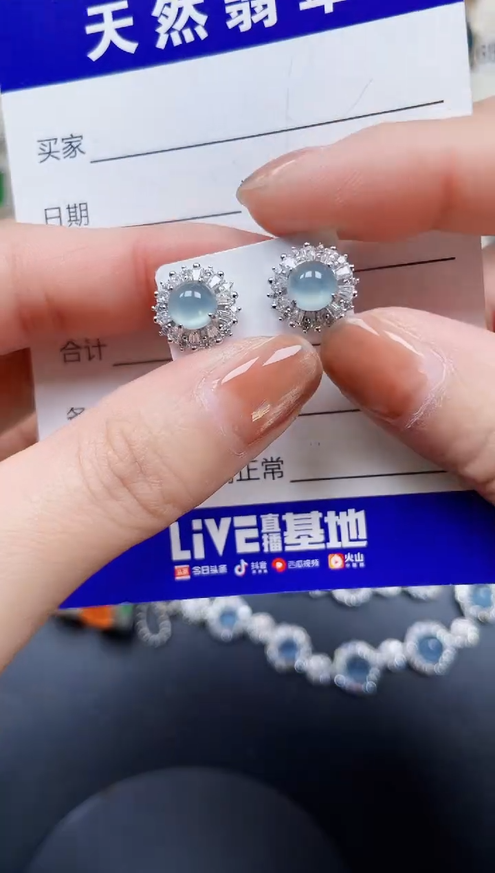 银S925镶嵌翡翠耳饰255