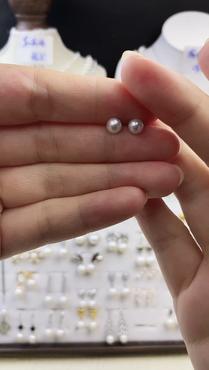 银S925镶嵌耳饰淡水珍珠37