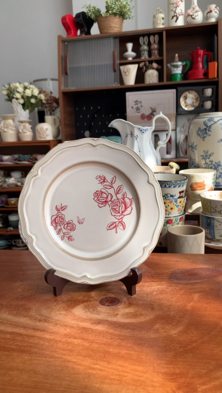 瓷【清仓】玫瑰印迹7.8寸盘1个