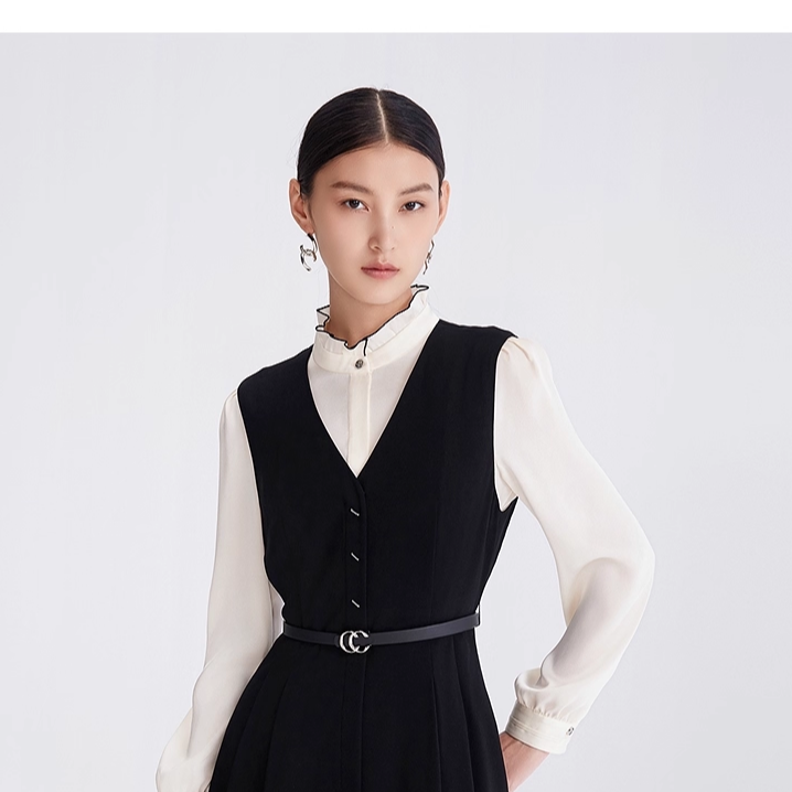 【安雅专属】【醋酸】CADIDL秋季简约拼色连衣裙女CF04705W0