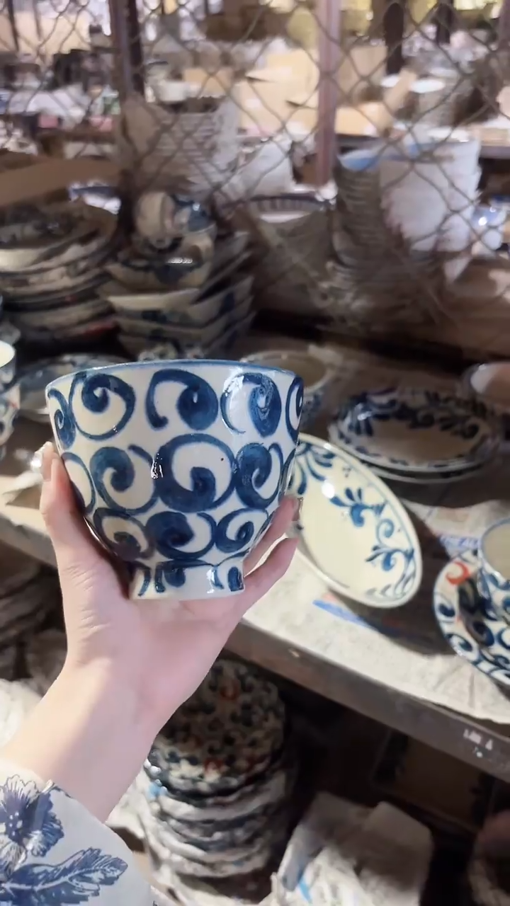 稻谷壳宗山窑旋涡高脚碗进口一个