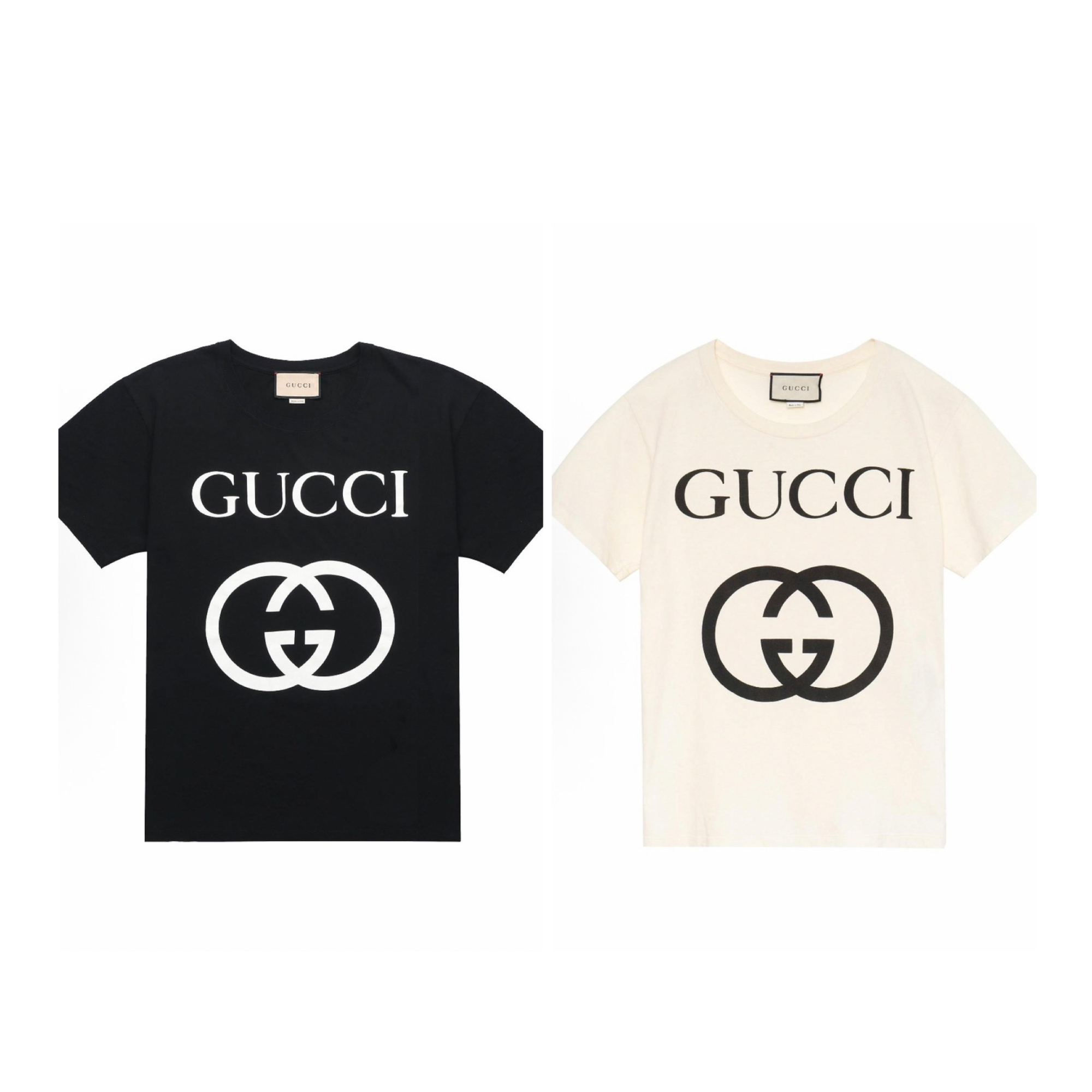 GUCCI古驰 互扣式双G印花短袖 男女同款T恤 米白色 黑色
