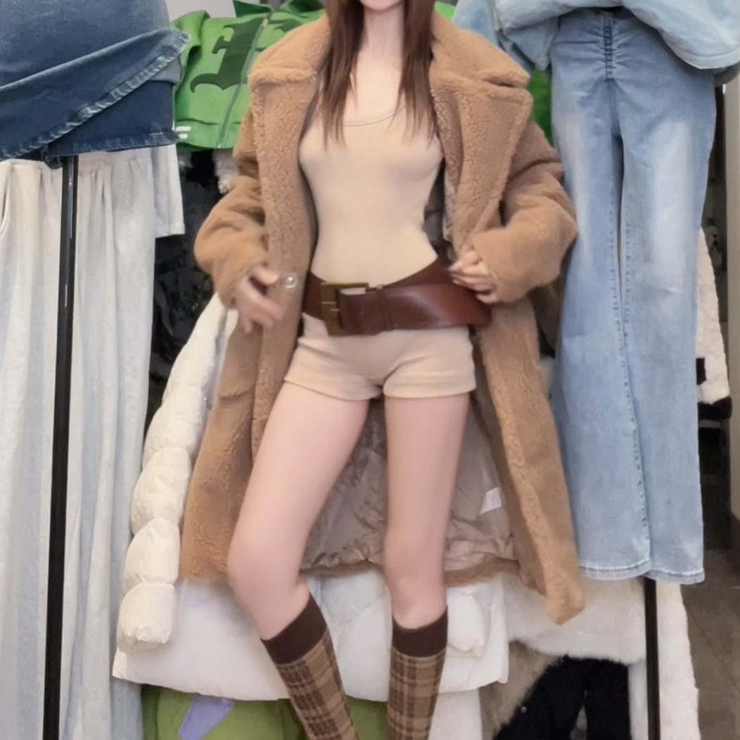 冬季新款廓形泰迪毛外套女冬季慵懒感短款保暖长大衣加厚