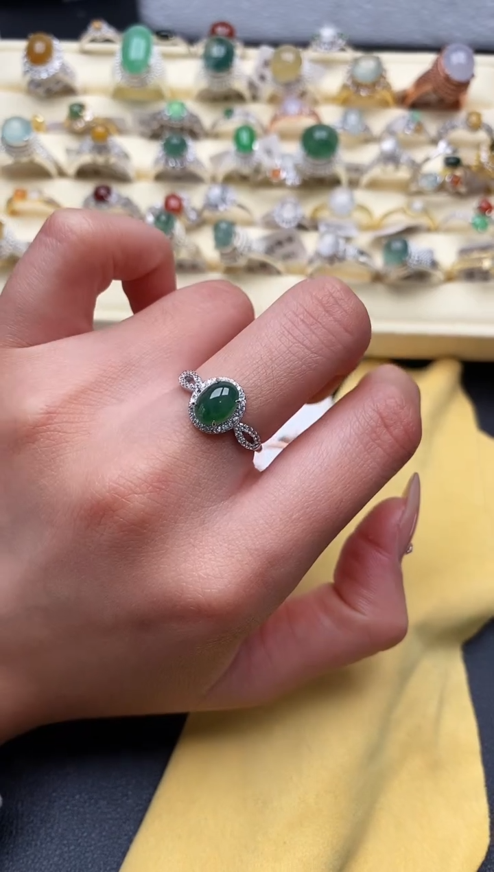 【闪购商品】翡翠戒指银S925镶嵌3333333+6