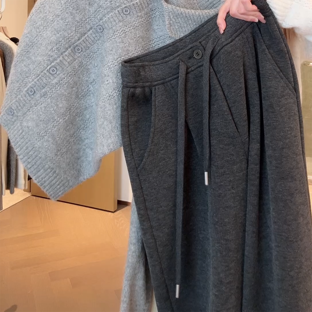 《随性慵懒》休闲秋冬厚款微弹口袋松紧腰直筒百搭休闲裤W1248