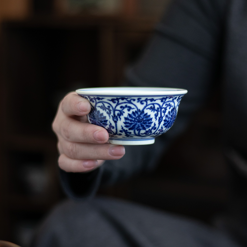 景德镇瓷器青花缠枝莲碗杯·青花瓷纯手工110ml