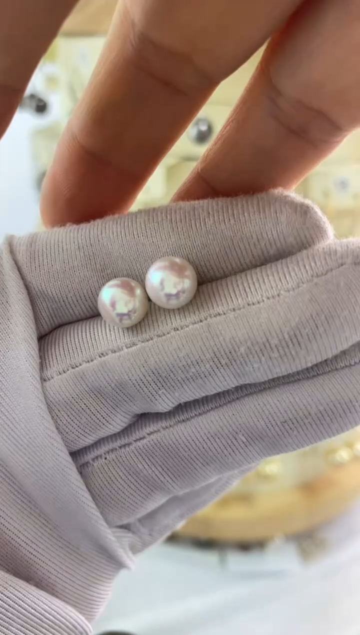 银S925镶嵌耳饰淡水珍珠8-9mm