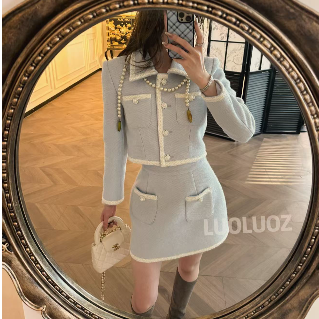 【现货】LUOLUOZ【蓝城花海】女神范上衣短外套＋半身短裙两件套CC273