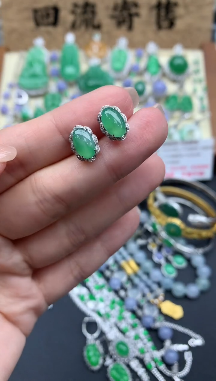 【闪购商品】翡翠耳饰18K金镶嵌360-中国好珍宝