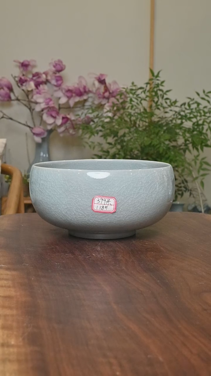 其他118#微瑕粉青釉朱家汝窑款手拉圆钵