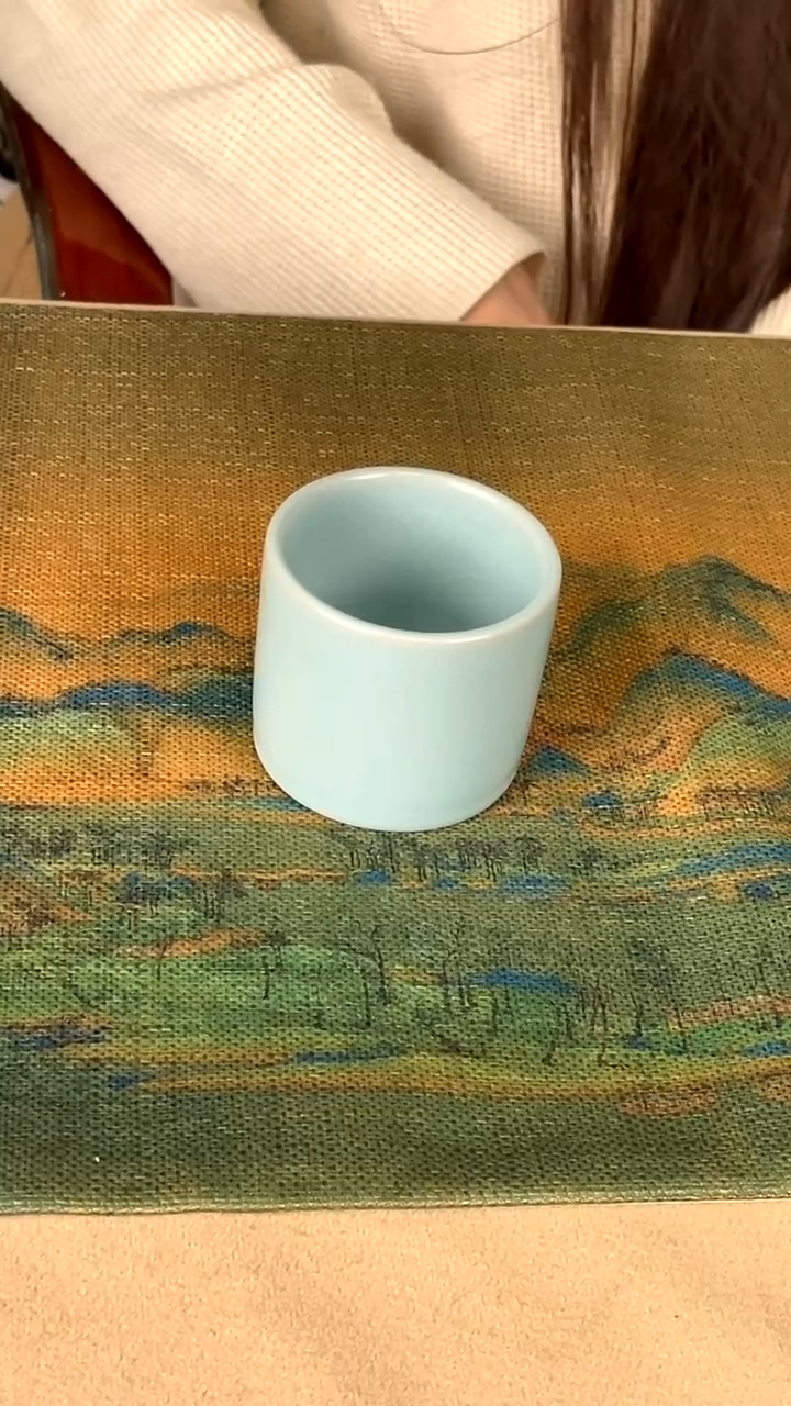 杯子瓷孙先锋仿古天青釉  扳指杯