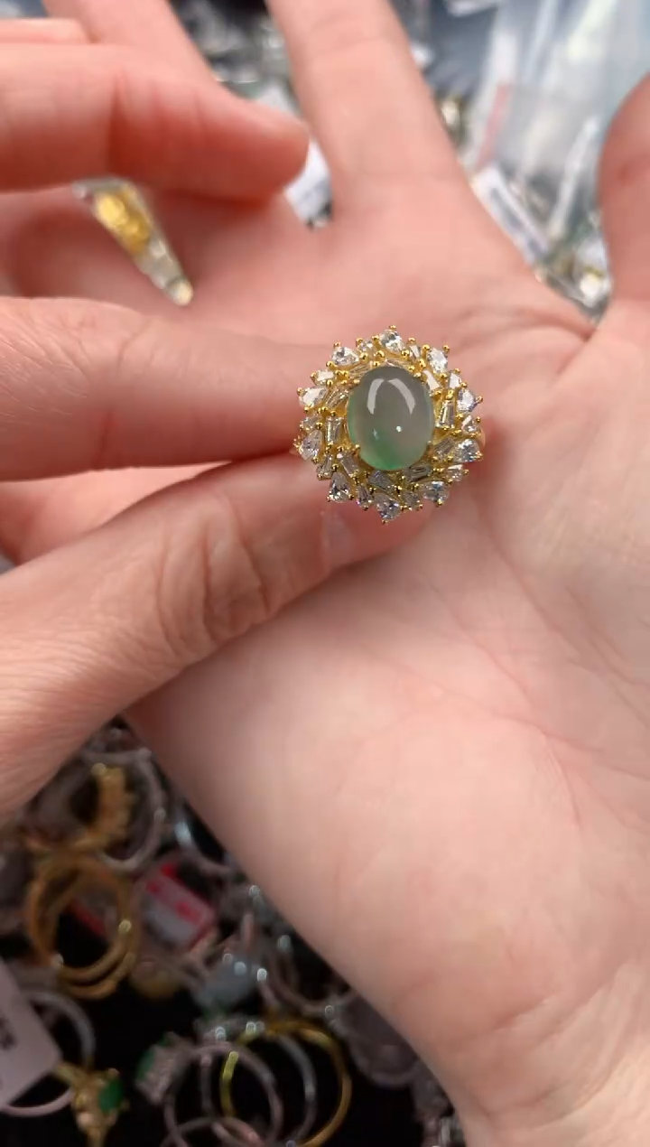 银S925镶嵌戒指翡翠666   3