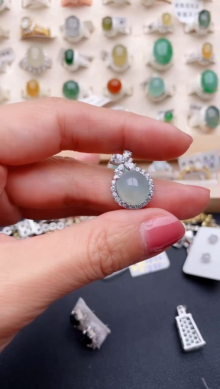 【闪购商品】翡翠戒指银S925镶嵌缅甸天然翡翠444   10-2