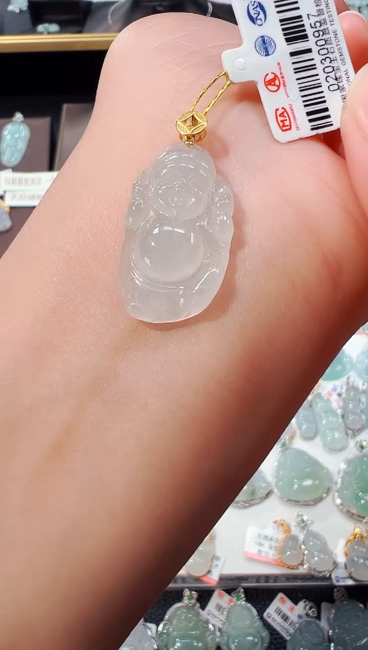 【闪购商品】翡翠吊坠(不含链)18K金镶嵌财神爷吊坠957