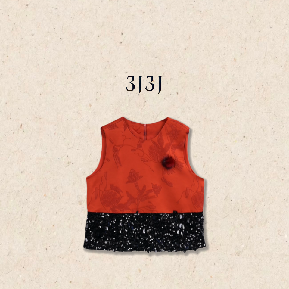 【暮色流光】提花拼接珠片时尚名媛风气质马甲A051458